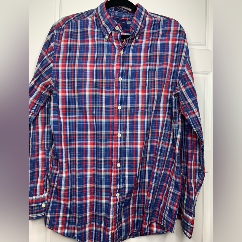 Saddlebred Mens Medium Red White and Blue Long Sleeve Shirt